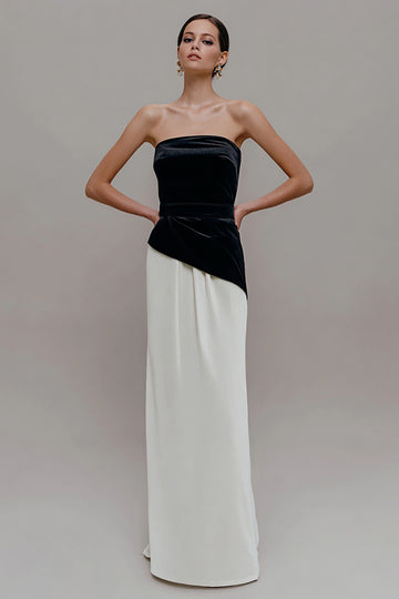 Elegant Strapless Sheath Black and White Formal Dress